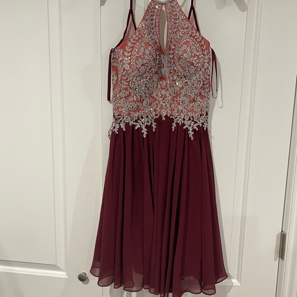 BURGUNDY RHINESTONE DRESS